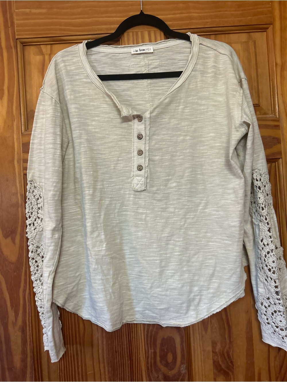 In Bloom cream Crochet-Sleeve Henley